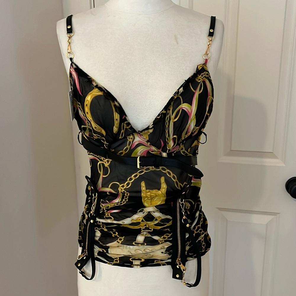 Moschino leather sheer new with tags gold hardware top